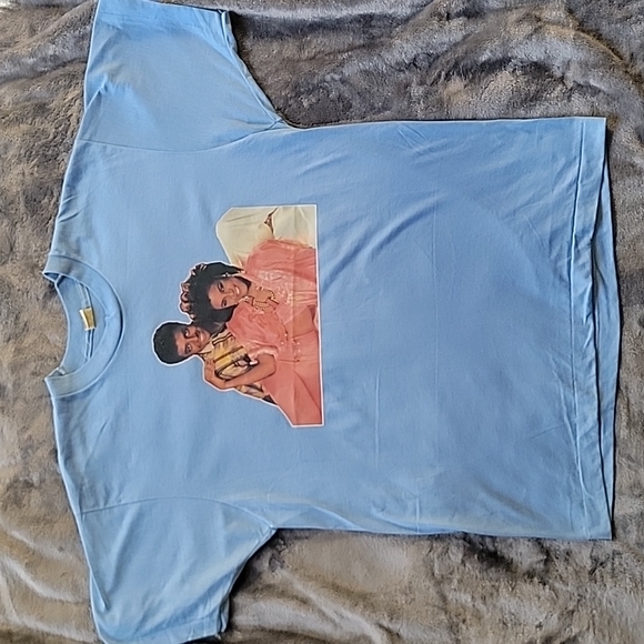 American Vintage Screen Stars Rene & Angela pastel blue band tee shirt | MENS L - Picture 2 of 9